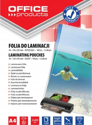 Immagine prodotto di OFFICE PRODUCTS Laminating film, A4, 2x80 microns, glossy, 100 sheets, transparent