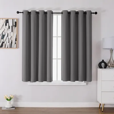 Image de Rideau occultant - Protection thermique et isolation contre le froid, avec œillets - Chambre à coucher et salon - Lot de 2, dimensions : 137 cm de hauteur x 117 cm de largeur, couleur : gris