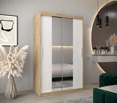 Produktbild von Schwebetürenschrank mit einer Breite von 120 cm TIMEA 1 – Eiche Sonoma / Weiß