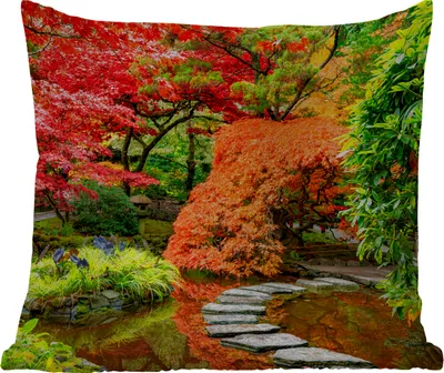 Produktbild von MuchoWow® Outdoor Kissen - Bäume - Japanisch - Steine - Weg - Natur - 60x60 cm - Wetterfest - Lounge Kissen - Dekoration - Schlaf Kissen
