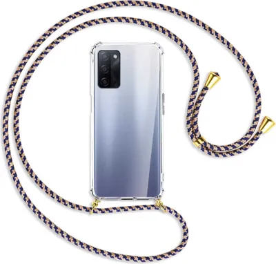 Produktbild von Handykette Backcover-Schutzhülle mit Band (Metall goldfarben) für Oppo A55 5G (PEMM00, PEMT00) - blau+beige