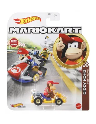 Produktbild von Hot Wheels Mario Kart MarioKart Diddy Kong and Pipe Frame, Auto, 3 Jahr(e), Rot, Gelb