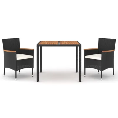 Produktbild von vidaXL 3-tlg. Garten-Essgruppe mit Kissen Schwarz Poly Rattan