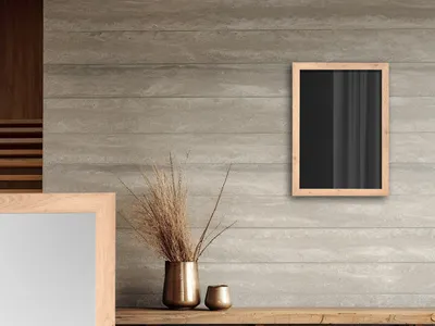 Produktbild von Wandspiegel eckig mit Rahmen in Holzoptik, Spiegel für das Wohnzimmer über Kamin