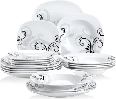 Obrázek produktu pro VEWEET jídelní servis "Zoey" z porcelánu, 18dílná sada talířů pro 6 osob, dezertní talíře, polévkové talíře, jídelní talíře