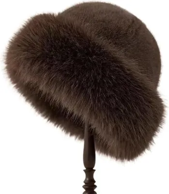 Productafbeelding van INF Zachte faux fur bucket hat - Warme Mongoolse wintermuts met oor bescherming koffie