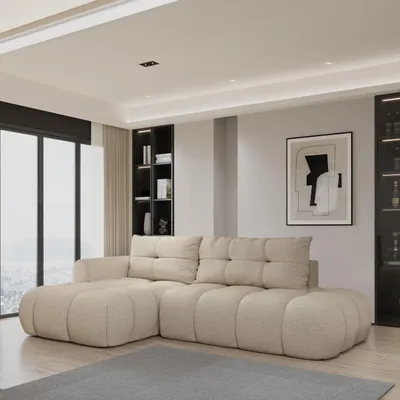 Produktbild von Masseno Ecksofa FLUMA L-S mit Schlaffunktion L-Form, Sofa mit Bettkasten, Wohnzimmersofa, Couch, Soffa, Bettsofa, Couchgarnitur- Beige, QUELLE 05