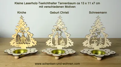 Produktbild von Laserholz-Teelichthalter Tanne mit Motiv Waldtiere 13 x 11 x 7 cm (HxBxT)