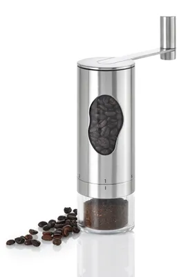 Produktbild von AdHoc Kaffeemühle Mrs. Bean, CeraCutXL® Ceramic Mahlwerk , Edelstahl/Acryl/Kunststoff, D: 6 cm, H: 18 cm, inkl. Kurbel D: 14,6 cm, H: 21,5 cm