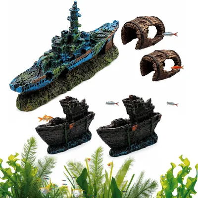 Produktbild von ZhouWei 5 Stück Aquarium Deko Schiffswrack, Aquarium Zubehör Deko