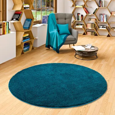Produktbild von Hochflor Shaggy Teppich Palace Petrol Rund, Größe:100 cm Rund
