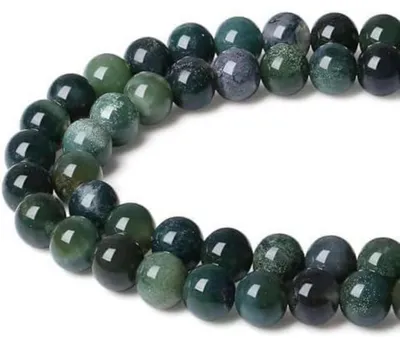 Produktbild von Naturstein Moosachat Perlen zum Auffädeln 8mm Rund ca. 47 Stück für Schmuck DIY