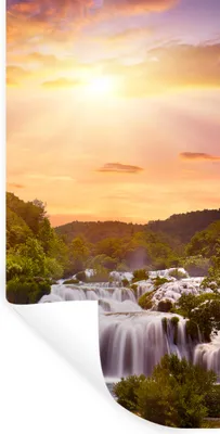 Produktbild von MuchoWow® Wandtattoo Wandsticker Wandaufkleber Wasserfall - Landschaft - Sonne - Wolken - Sonnenuntergang 60x120 cm Selbstklebend und Repositionierbar - Selbstklebend - Fototapeten