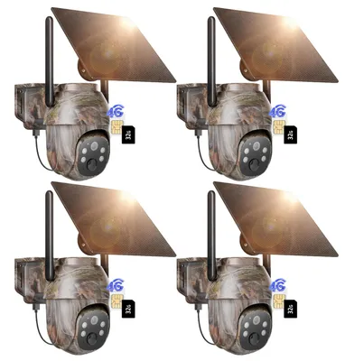 Image de 4 pièces 4G LTE caméra solaire pour animaux sauvages avec détecteur de mouvement batterie caméra pour animaux sauvages avec carte SIM et carte 32G 2K caméra de surveillance extérieure avec vision nocturne couleur