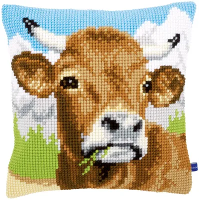 Produktbild von Vervaco Kreuzstichkissen "Kuh braun", Stickbild vorgezeichnet