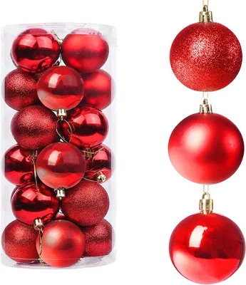 Produktbild von SPRINGOS Rote Christbaumkugeln Kunststoff 30 Stück 6 cm Glitzer Matt Glanz Dekoration