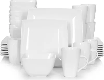 Image de vancasso Service de table "SOHO" 32 pcs. Assiette en faïence, service combiné Set de table avec tasses à café, bols à céréales, blanc