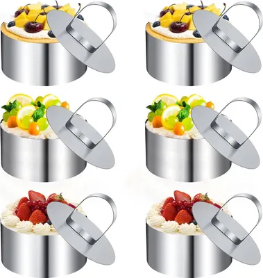 Imagen del producto de Moldes para postres de acero inoxidable, 8 x 4 cm, paquete de 6 unidades, ideales para mousse y tartas