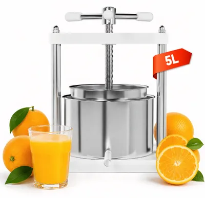 Produktbild von YARDIN 5L Edelstahl Obstpresse Mostpresse Manuelle Apfelpresse Apfelweinpresse Fruchtpresse Saftpresse Weinpresse Edelstahlkorb Handpresse Maischepresse Entsafter