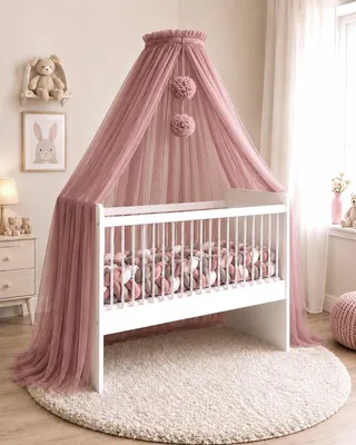 Produktbild von Baby Fancyroom Betthimmel für Babybett, Prinzessin Babywiege, Moskitonetz, Beistellbett Himmel, Babyzimmer Deko, Baldachin Kinderzimmer aus Premium Tüll (Altrosa) – Größe H180 x B900 cm (5er Pack)