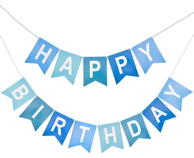 Produktbild von Vorgefädelte Geburtstagsgirlande Happy Birthday Blau Papier 16x20cm 13 Stück