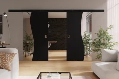 Image de KIER FURNITURE Porte Coulissante Intérieur avec Rail Noir 212x205x1,6 cm