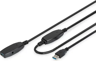 Zdjęcie produktu dla Digitus Aktywny kabel przedłużacz USB 3.0, 15 m, 15 m, USB A, USB A, USB 3.2 Gen 1 (3.1 Gen 1), 5 Gbit/s, Czarny