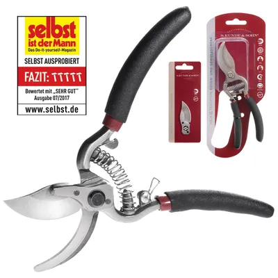 Produktbild von S. Kunde & Sohn Germany / Die leichteste geschmiedete Gartenschere + 1 Ersatzklinge gratis / 148g / 170mm lang / SKS 6 Tradition Rosenschere und Gehölzschere