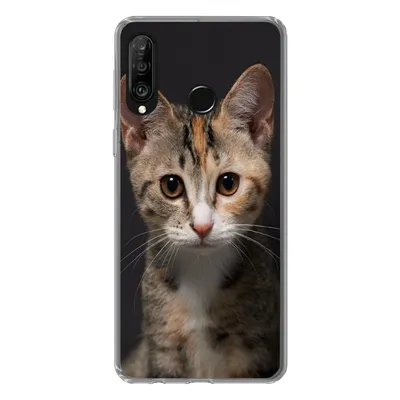 Produktbild von MuchoWow® Handyhülle Schutzhülle Hülle für Huawei P30 Lite Katze - Schwarz - Porträt Silikon Softcase Handy Hülle - Handyhülle