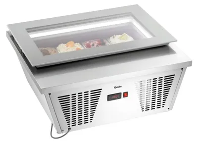 Produktbild von Bartscher Eisvitrine Serie F, 4x6,5 Liter, statische Kühlung, Hebetür, LED-Beleuchtung