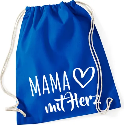 Produktbild von Huuraa Turnbeutel Mama mit Herz 12 Liter Bright Royal Baumwolle Rucksack Geschenkidee