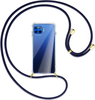 Produktbild von Handykette Backcover-Schutzhülle mit Band (Metall goldfarben) für Motorola Moto G 5G Plus - dunkelblau