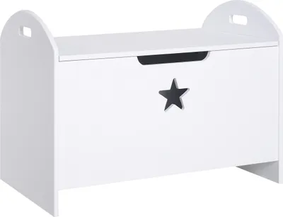Produktbild von HOMCOM Spielzeugkiste aus Holz Sitzbank für Kinder Sitztruhe Aufbewahrungsbox für Kinderzimmer Bücher Spielzeug Spieltruhe für Kinder Sicherheitsscharnier Weiß 62 x 40 x 46,5 cm