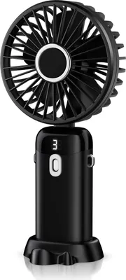 Produktbild von CSL Handventilator mit Akku, USB‑Mini‑Ventilator mit Akku, Standfuß & Geschwindigkeitsregelung, 1200 mAh Li-Ionen, aufladbar, neigbar, Halteband, Standfuß, Display