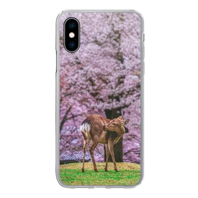 Produktbild von MuchoWow® Handyhülle Schutzhülle Hülle für iPhone X Hirsch - Rosa - Blüte Silikon Softcase Handy Hülle - Handyhülle