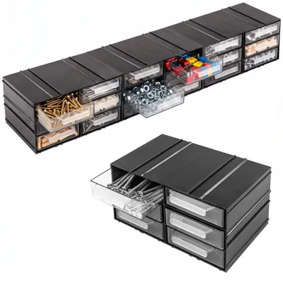 Image de Armoire modulaire avec 18 tiroirs étagères 69 x 13 cm extensible en continu Module de combinaison transparent