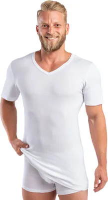 Produktbild von HERMKO 488710 2er Pack Extralanges Herren kurzarm Shirt +6cm V-Neck mit Bund als Abschluss, 100% Baumwolle, Größe:D 5 = EU M, Farbe:weiß
