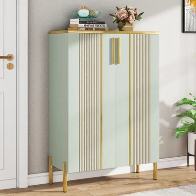 Produktbild von Tribesigns Schuhschrank mit Türen, 6-Tier-Schuhschrank mit verstellbaren Regalen, hölzerne Schuhe Rack Shoe Organizer Cabinet für Eingang, hellgrün