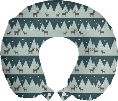 Produktbild von ABAKUHAUS Nacht Reisekissen Nackenstütze, Berge Rentiere Sterne, Schaumstoff Reiseartikel für Flugzeug und Auto, 30x30 cm, Pale Seafoam Dunkle Teal
