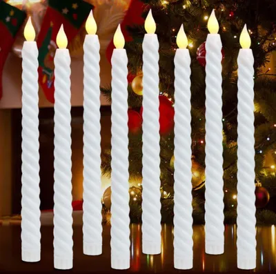 Produktbild von 8 Stück LED Stabkerzen Batteriebetrieben,Tafelkerzen LED Kerzen Flammenlos Weihnachtsdeko Esszimmer Restaurant Bankett Geburtstag Feiertag,Weiß