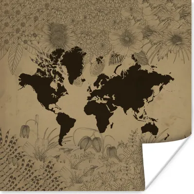 Produktbild von MuchoWow® Poster Weltkarte - Grün - Pflanzen 50x50 cm - Wohnzimmerdekoration