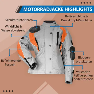 Produktbild von Damen Motorradjacke Textilienjacke Grau Orange, Größe:36/S