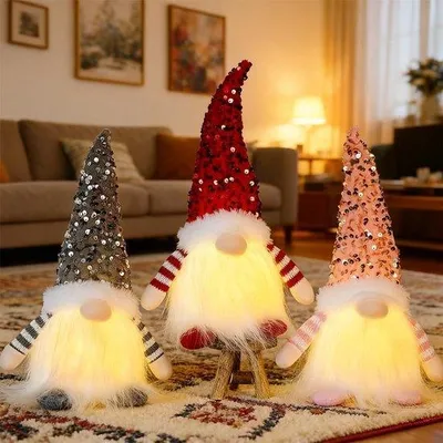 Productafbeelding van Set van 3 Verlichte Kerstkabouters met LED - Sfeervolle Kerstdecoratie voor Binnen