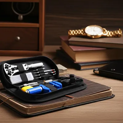 Produktbild von Umfassendes 13-teiliges Uhren Reparatur Set – Professioneller Uhrmacher Werkzeugkoffer für Armband kürzen, Batteriewechsel & mehr