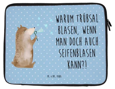 Produktbild von Mr. & Mrs. Panda Laptop Case Bär Seifenblasen 20 x 28 cm - Blau Pastell - Geschenk, Tasche, Laptoptasche, Teddy, Hülle, Laptophülle, Sleeve, Notebooktasche
