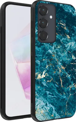 Produktbild von Handyhülle passend für Samsung Galaxy A35 mit Marmordruck - TPU Back Cover Case Marmor Design - Blau