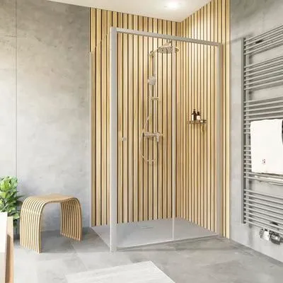 Produktbild von SCHULTE Duschtür mit Seitenwand mit Schiebetür Trend 2.0 120 x 90 x 200 cm Profil aluminium Klarglas Türanschlag rechts