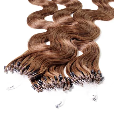 Immagine prodotto di hair2heart Microring Extended capelli umani ondulati - 25 ciocche 0,5g 40cm 8/03 biondo chiaro oro naturale