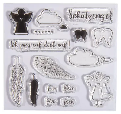 Produktbild von Rayher Clear Stamps Schutzengel, 97 x 102,5 mm, 16 Motive, Silikonstempel