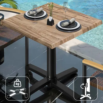 Produktbild von WBO | Bistro Außen Tisch | B:T:H 60 x 60 x 78,5 cm | Sheesham / Schwarz | Quadratisch | Klappbar + Zusatzgewicht | Bistro Tisch Gastro Tisch